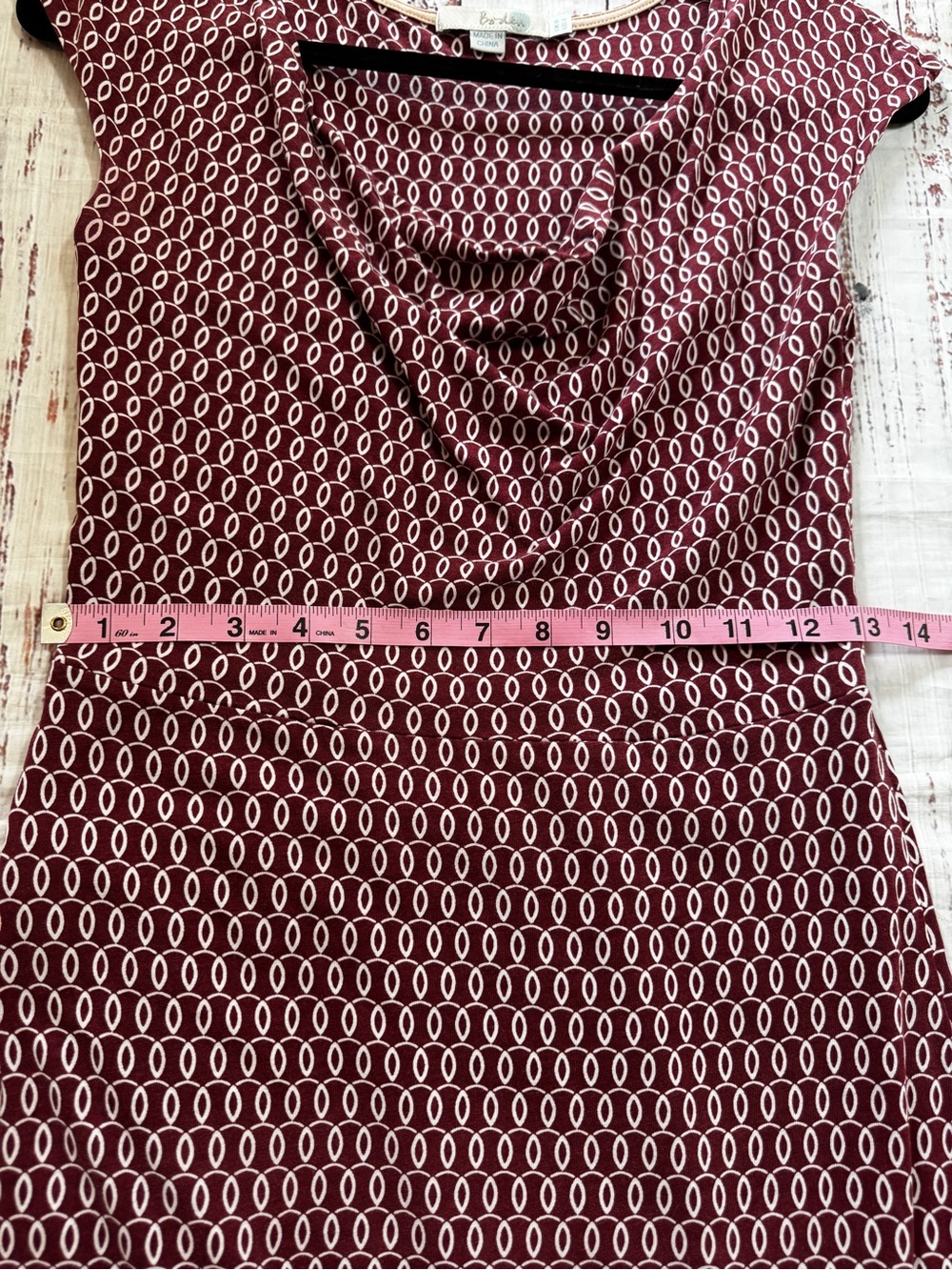 Boden Burgundy Geometric Cowl Neck Dress US 8 UK 12 - Picture 6 of 10